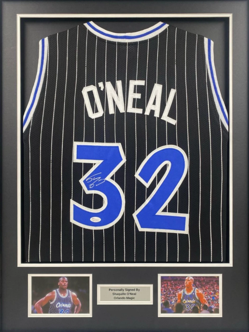 Framed signed Shaquille O’Neal Orlando Magic #32 Jersey Display