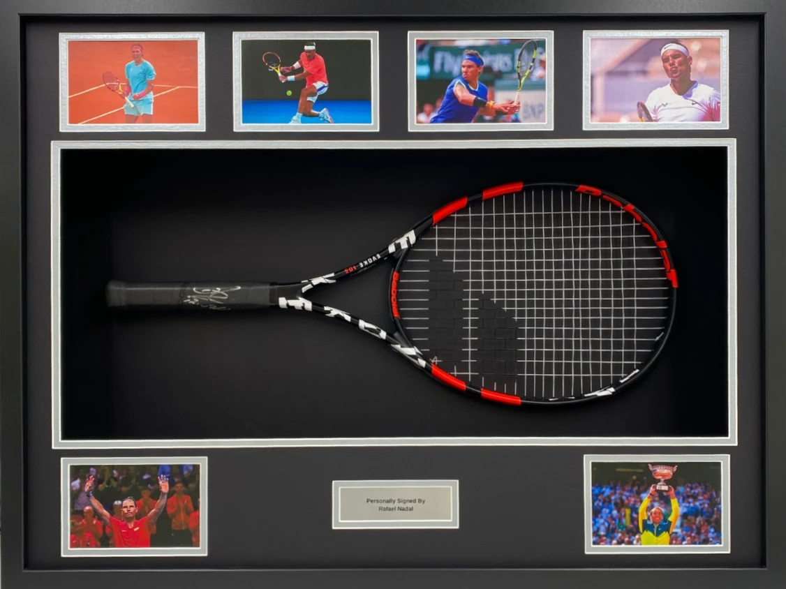 Signed Rafael Nadal tennis racket display
