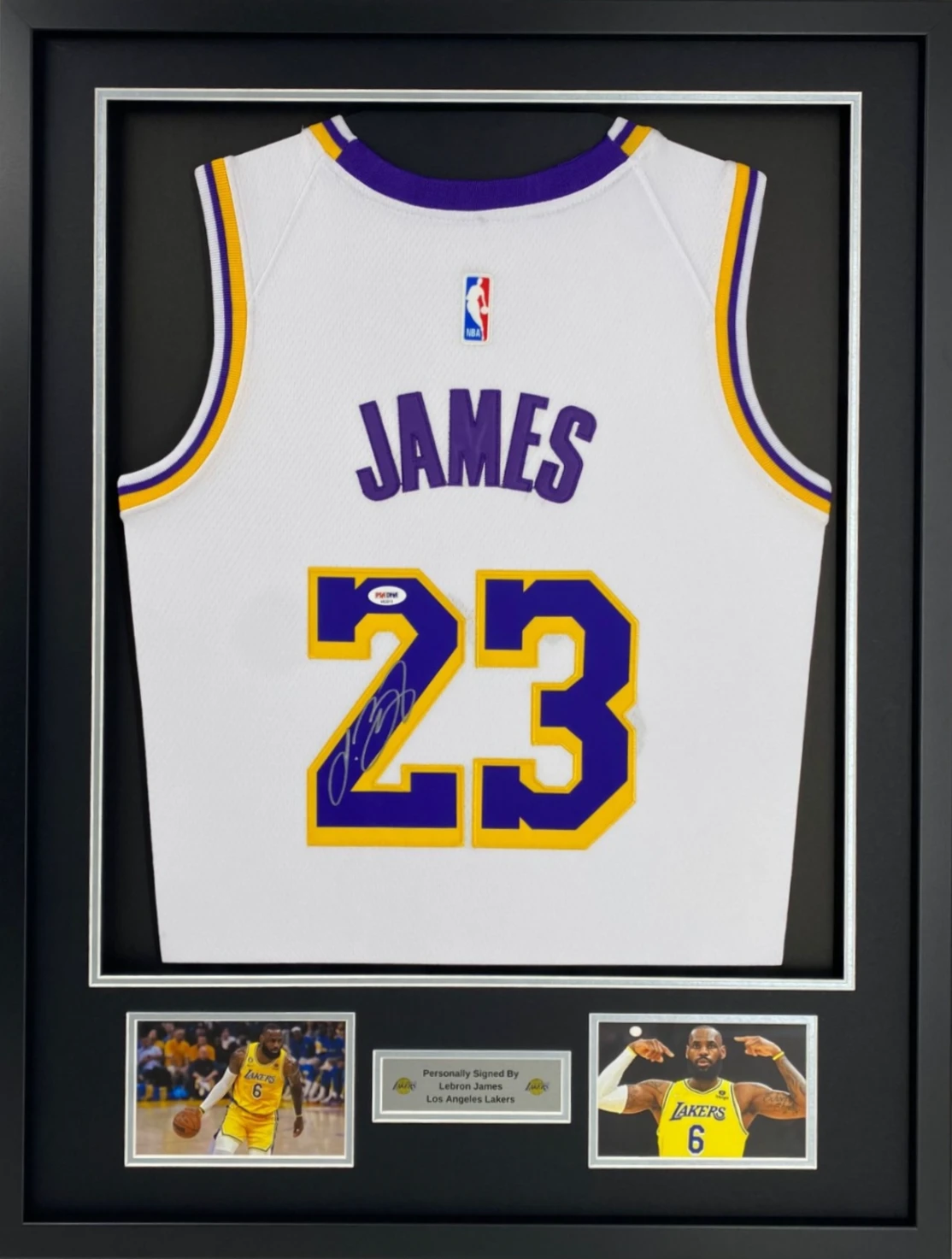 Framed signed LeBron James Los Angeles Lakers #23 jersey display