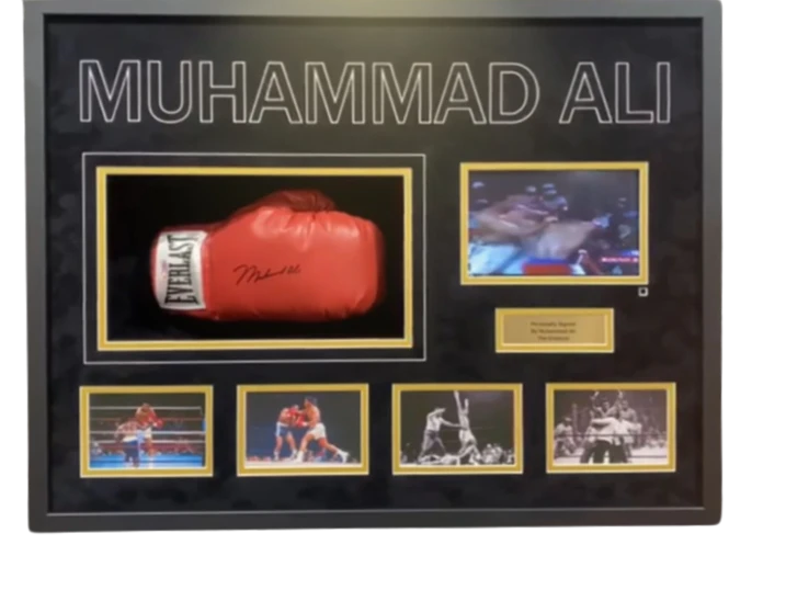 Framed signed Muhammad Ali Boxing Glove Display with Highlight Video Screen
