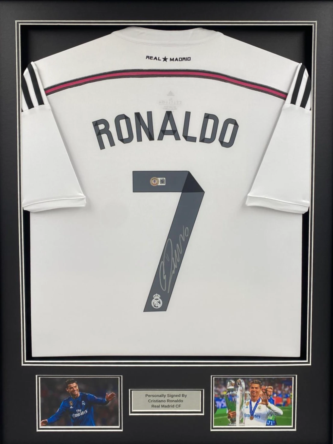 Framed signed Cristiano Ronaldo Real Madrid #7 jersey display