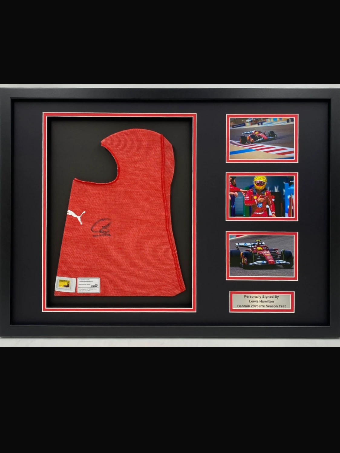 Framed signed Lewis Hamilton F1 Balaclava Display